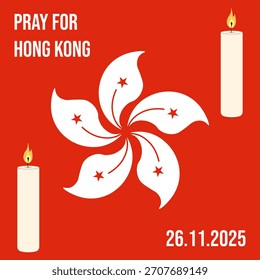 Incendio en Hong Kong. Ilustración vectorial Hong Kong con velas y tipografía. Ore por el diseño de la Plantilla del volante del cartel de Hong Kong. EPS 10