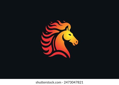 Fire horse. A horse with a burning mane. Logo. Vector illustration, icon	