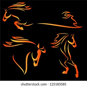 fire horse design elements - speeding stallions outlines