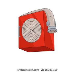 Fire Hose Box Illustration, Cartoon Hose Box Vector, Emergency Water Pipe, Red, Vector Design