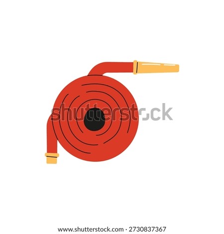 Fire hose coiled into spool. Firefighting shield element. Red vector sign. Fire extinguishing hose in flat style