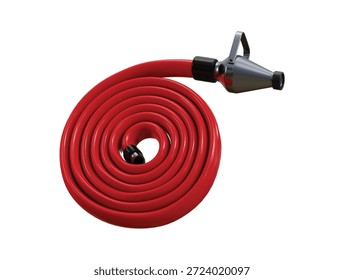 Feuerlöschschlauch mit Düse Symbol 3D Rendering Konzept von Hochdruck roten Feuerlöschschlauch mit Düse Symbol Vektorgrafik