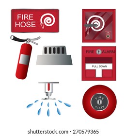 fire hose color icon set,sprinkler  smoke  alarm and detector vector,fire hose and fire sprinkler signs symbols vector