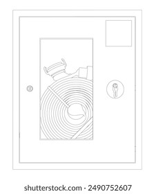 Fire hose or firehose vector icon. Include nozzle, hose reel. Extinguisher or safety equipment tool in steel box wall for firefighter to extinguish, fighting fire, protection and rescue in emergency.