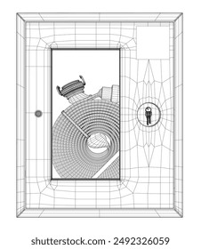 Fire hose or firehose vector icon. Include nozzle, hose reel. Extinguisher or safety equipment tool in steel box wall for firefighter to extinguish, fighting fire, protection and rescue in emergency.