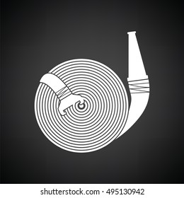 Fire hose icon. Black background with white. Vector illustration.