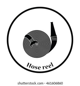 Fire hose icon. Thin circle design. Vector illustration.