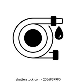 Fire hose linear icon. Equipment for putting out flames. Firefighters rescue. Fire safety. Thin line customizable illustration. Contour symbol. Vector isolated outline drawing. Editable stroke