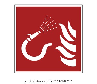 Fire Hose with Loose Nozzle Sign Vector Indicating Location of Fire Hose Equipment, Perfect for Emergency and Safety Management, High-Quality Vector Stock Image, ISO 7010 Compliant