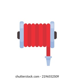 Fire hose. The red rubber hose is used to extinguish the fire.