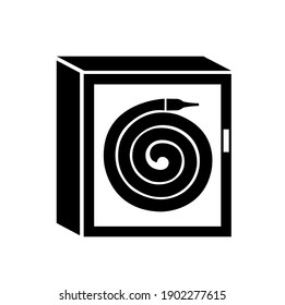 Fire Hose Reel Cabinet Black Icon, Vector Illustration, Isolate On White Background Label. EPS10