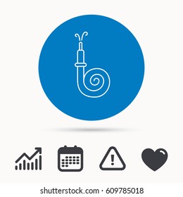 Fire hose reel icon. Fire station sign. Calendar, attention sign and growth chart. Button with web icon. Vector