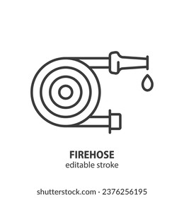 Fire hose reel line icon. Firefighting equipment vector illustration. Editable stroke.