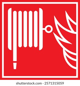 Fire hose reel sign, Safety warning icon, Fire equipment, Fire action symbol, Protection concept