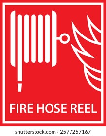 Fire hose reel sign, Safety warning icon, Fire equipment, Fire action symbol, Protection concept