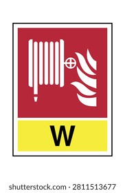 Fire Hose Reel Wet Riser Sign Vector – Water Supply Fire Hose Symbol, Emergency Fire Equipment Identification and Fire Safety Sign