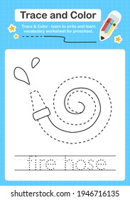 Fire hose trace and color preschool worksheet trace for kids for practicing fine motor skills