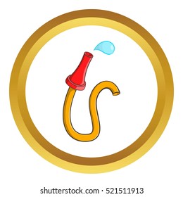 Fire hose vector icon in golden circle, cartoon style isolated on white background