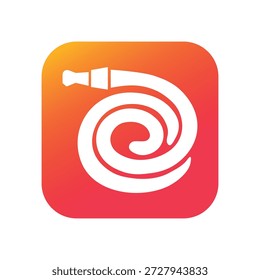 Fire Hose Vector White Icon Silhouette auf Farbverlauf quadratischen Knopf. Sicherheitszeichen für Mobile App und Web.