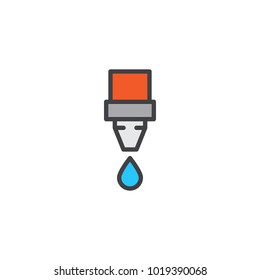 Fire hose with water drop filled outline icon, line vector sign, linear colorful pictogram isolated on white. Symbol, logo illustration. Pixel perfect vector graphics