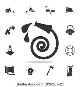 Fire hose with water drops icon. Detailed set icons of firefighter element icons. Premium quality graphic design. One of the collection icons for websites, web design, mobile app on white background