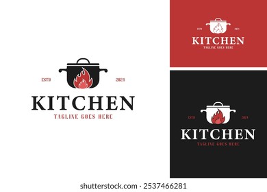 Fire with hot pot icon food logo design vector illustration