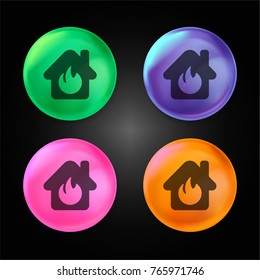 Fire in the house crystal ball design icon in green - blue - pink and orange.