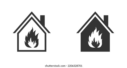 Fire in house icon. House building with flames inside. Vector illustration.