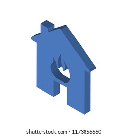 Fire in the house isometric left top view 3D icon