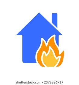 Incendio en el icono de la línea de la casa. Seguridad contra incendios, agua, extinción, instrucciones de seguridad. Icono de color vectorial sobre fondo blanco para negocios y publicidad.