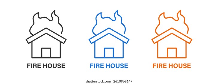 Fire house vector icon  set isolated on white background