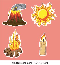 fire and how it looks in nature and at home, in space and in our solar system. a fire for heating and cooking, a candle to see better in the dark, solar energy