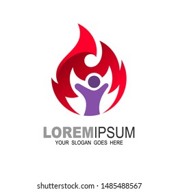  Fire and human logo, Vector logo combination of a man and fire. Fire sport man Logotype concept. Fitness icon.