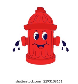 Fire hydrant, 70's groovy Retro print. illustration for tee, t shirt and sticker - poster design. Funky character fire hydrant cartoon concept. Vector illustration.