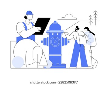 Fire hydrant abstract concept vector illustration. Group of people near fire hydrant, water supply, ecology industry, environmental problem, natural disaster prevention abstract metaphor.