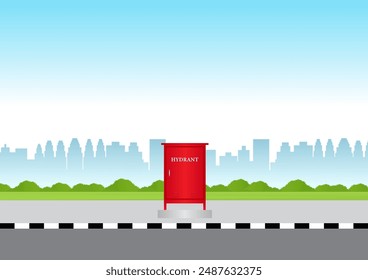Fire Hydrant Box on the Road Side. Red Fire Hydrant. Vector Illustration. 