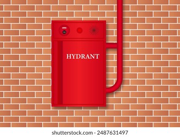 Caja de hidrante en la pared del edificio. Red Fire Hydrant. Ilustración vectorial. 