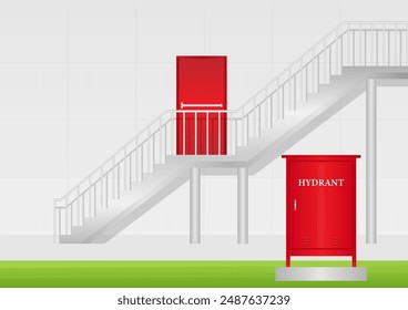 Fire Hydrant Box Outside the Office Building. Red Fire Hydrant. Vector Illustration. 
