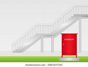Fire Hydrant Box Outside the Office Building. Red Fire Hydrant. Vector Illustration. 