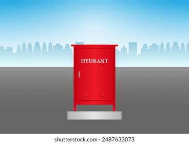 Fire Hydrant Box in Parking Lot. Red Fire Hydrant. Vector Illustration. 