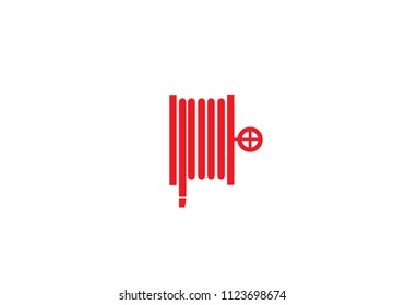 Fire hydrant and hose symbol red water emergency evaculation firefighters equipment