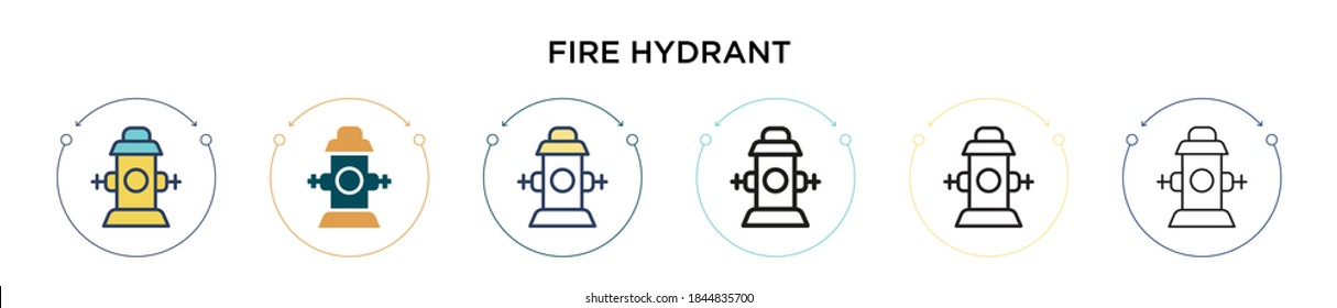 Fire hydrant icon in filled, thin line, outline and stroke style. Vector illustration of two colored and black fire hydrant vector icons designs can be used for mobile, ui, web