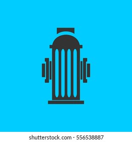 Fire hydrant icon flat. Simple vector black pictogram on blue background