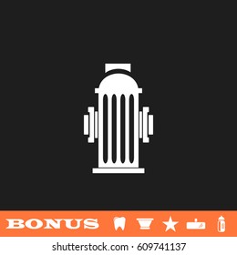 Fire hydrant icon flat. White pictogram on black background. Vector illustration symbol and bonus button tooth, vase, star, mirror, bottle