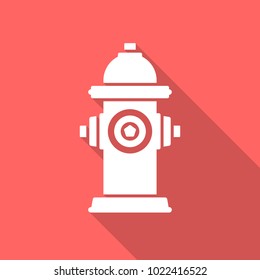 Fire hydrant icon with long shadow. Flat design style. Fire hydrant simple silhouette. Modern, minimalist icon in stylish colors. Web site page and mobile app design vector element.