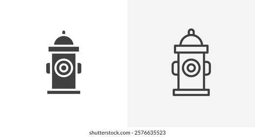 Fire hydrant icon set in black flat solid and outlined style.