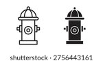 Fire hydrant icon set in flat and line style vectors