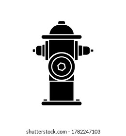 Fire hydrant icon silhouette, isolated on white background. Used by firefighters for extinguishing flames. Metal water pipe with nozzles for hose. Vector stock illustration.