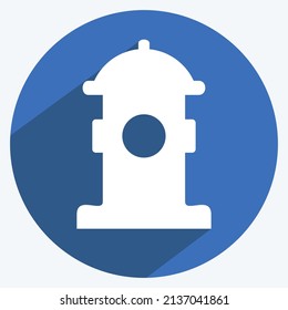 Fire Hydrant Icon in trendy long shadow style isolated on soft blue background