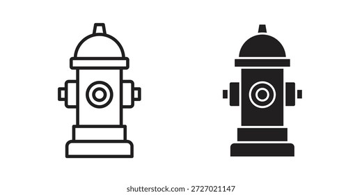 Iconos de hidrantes de fuego en glifo negro y versiones de revestimiento para el diseño.